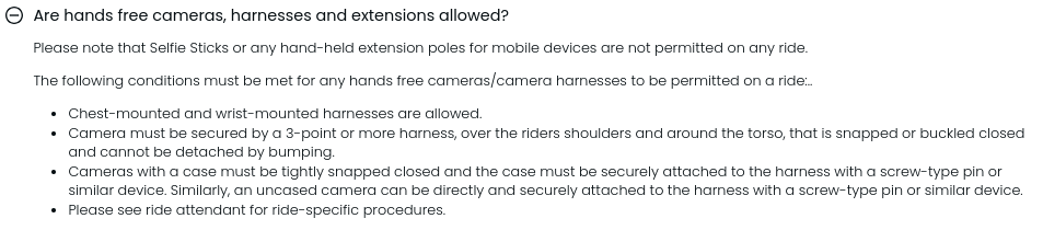 List of requirements for filming on rides at Busch Gardens Tampa